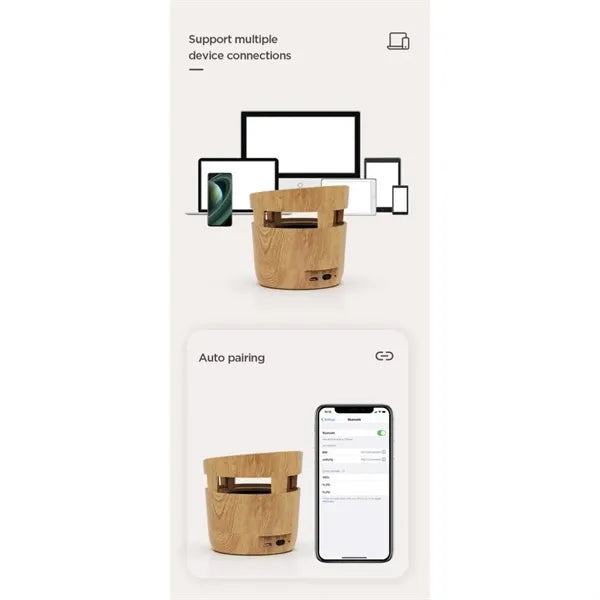 2 in 1 Wood Grain Wireless Charger with Bluetooth Speaker