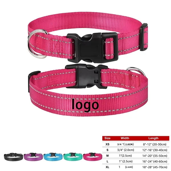 Reflective Nylon Dog Collar With Adjustable Buckle