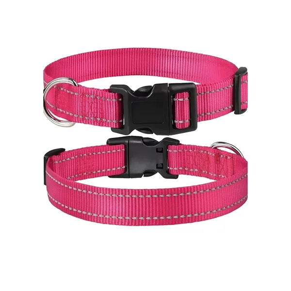 Reflective Nylon Dog Collar With Adjustable Buckle
