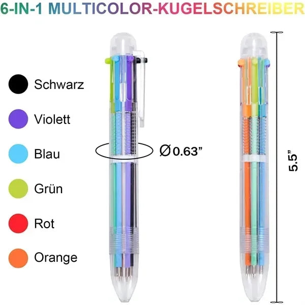 6 In 1 Multi Color Rainbow Push Ballpoint Pen