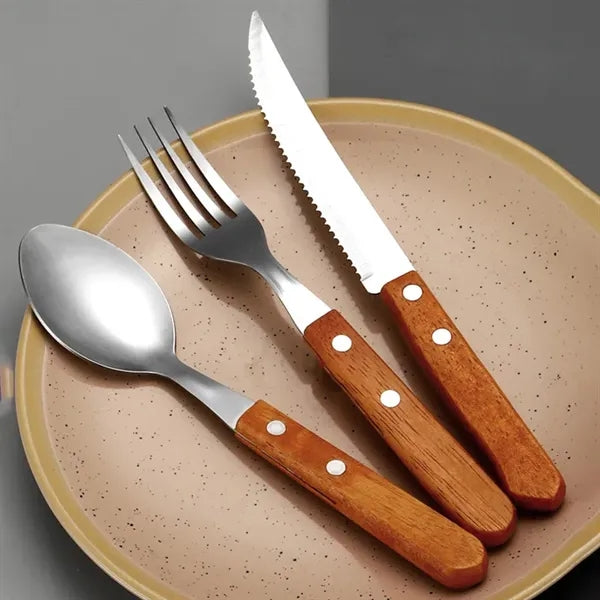 Wooden Handle Stainless Steel Flatware Set
