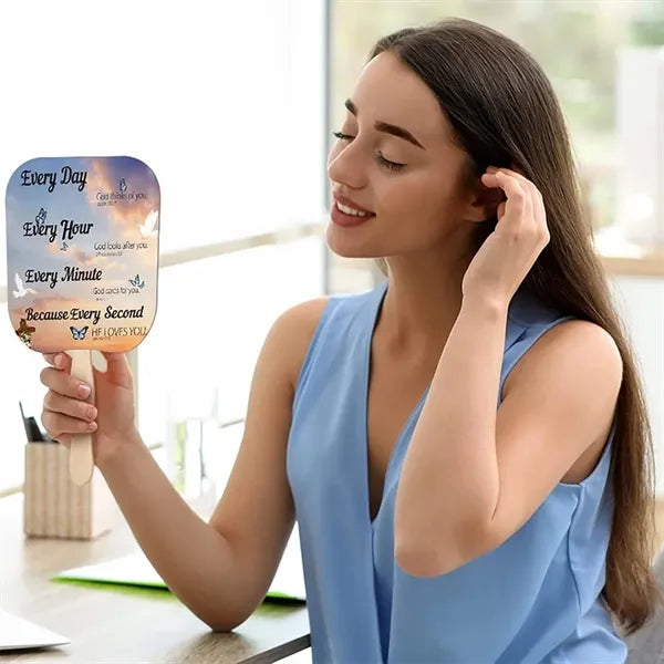 Shape Eco-friendly Wood Handle Double Sided Hand Fan