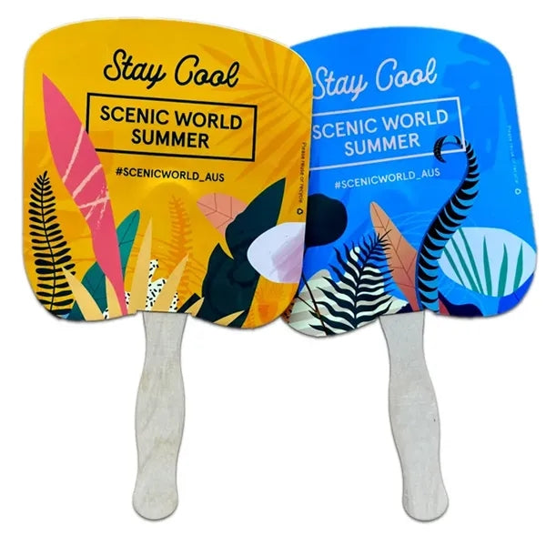 Shape Eco-friendly Wood Handle Double Sided Hand Fan