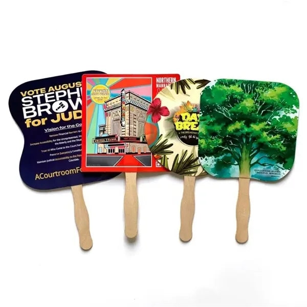Shape Eco-friendly Wood Handle Double Sided Hand Fan