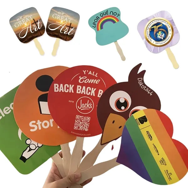 Shape Eco-friendly Wood Handle Double Sided Hand Fan