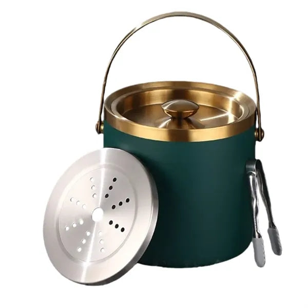 3L Double-Layer Insulated Ice Bucket with Lid Tongs Chiller