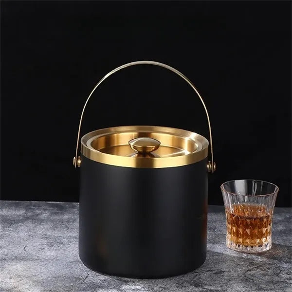 3L Double-Layer Insulated Ice Bucket with Lid Tongs Chiller