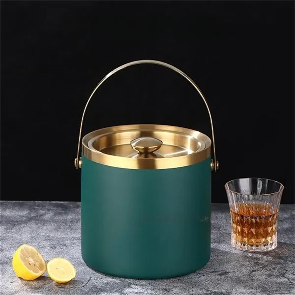 3L Double-Layer Insulated Ice Bucket with Lid Tongs Chiller
