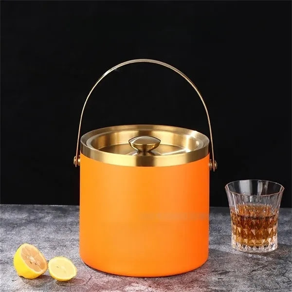 3L Double-Layer Insulated Ice Bucket with Lid Tongs Chiller