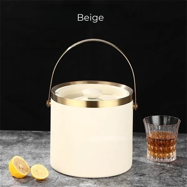 3L Double-Layer Insulated Ice Bucket with Lid Tongs Chiller