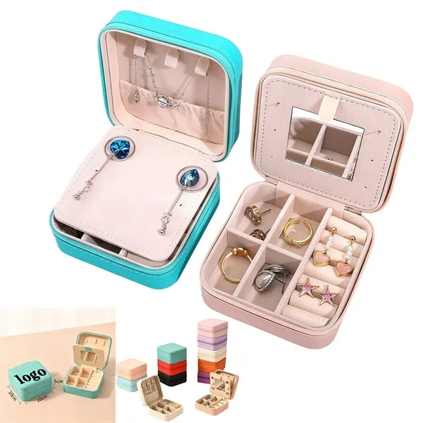 PU Leather Travel Jewelry Box With Mirror
