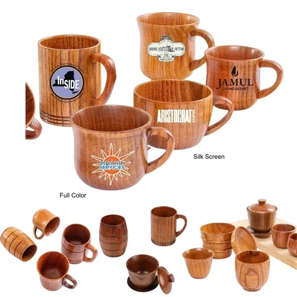 2 to 12 oz Wood Grain Resin Mug Handled Coffee & Tea Cup