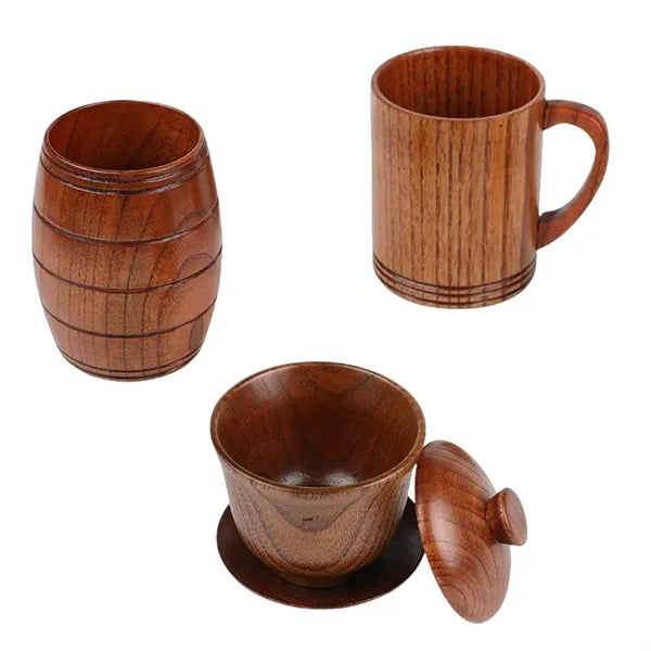 2 to 12 oz Wood Grain Resin Mug Handled Coffee & Tea Cup