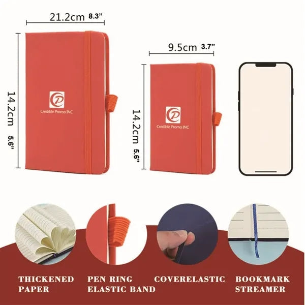 A6 PU Leather Small Notebook Ruled Notepad With Pen Holder &