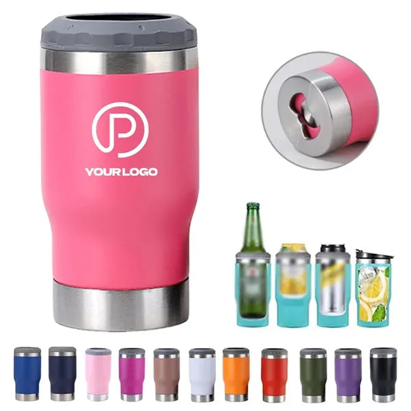 14oz 4 in 1 stainless steel insulated can cooler with 2 lids