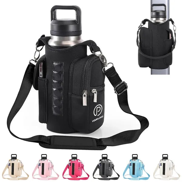 Magnetic gym bag bottle carrier holder with phone pocket