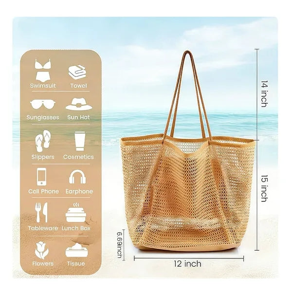 Mesh Beach Tote Bag Foldable Portable Travel