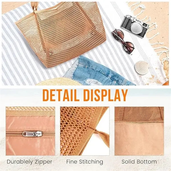 Mesh Beach Tote Bag Foldable Portable Travel