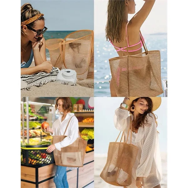 Mesh Beach Tote Bag Foldable Portable Travel