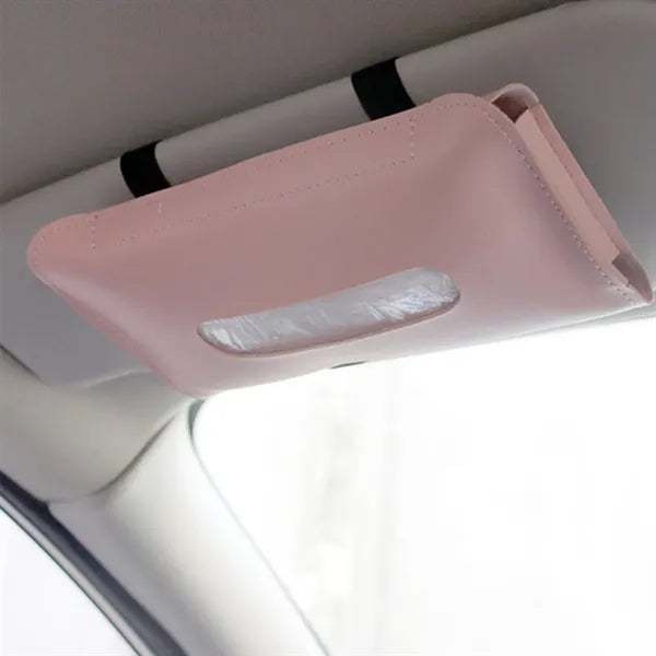 Car Leather Sun Visor Tissue Box Holder With Strap