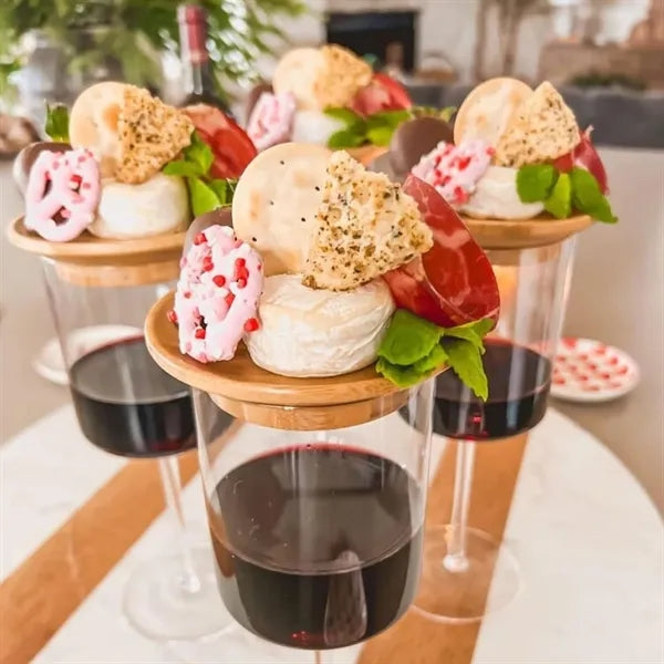 Wooden Wine Glass Lid Dessert Treat Tray