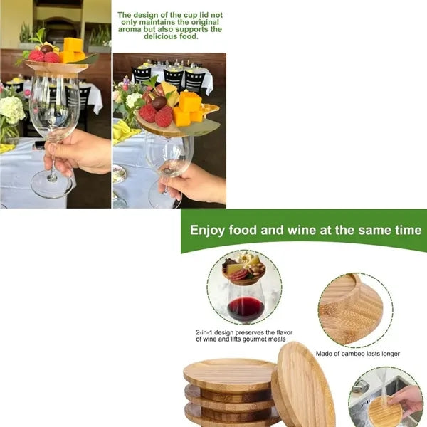 Wooden Wine Glass Lid Dessert Treat Tray