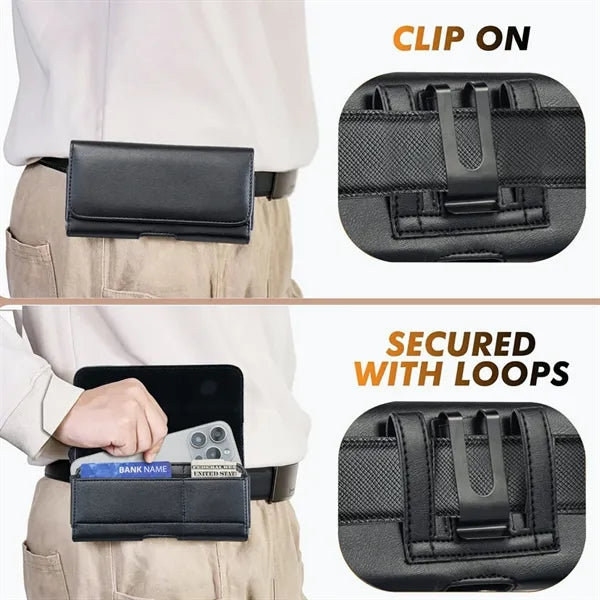 Leather Phone Holster Card Holder Waist Bag Belt Loop Pouch