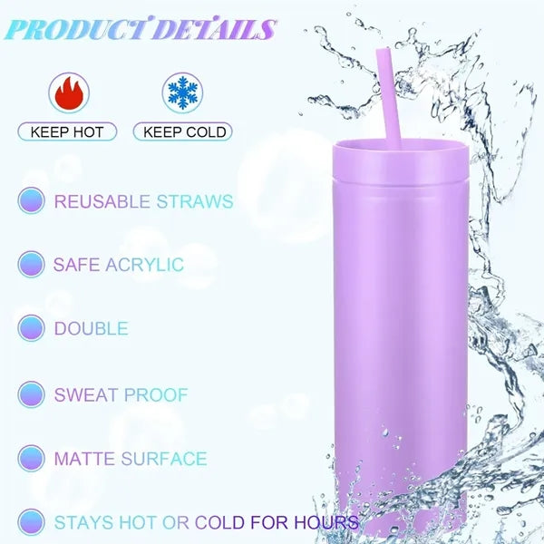 16oz Skinny Acrylic Tumbler Cups with Lid and Straw