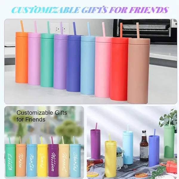 16oz Skinny Acrylic Tumbler Cups with Lid and Straw