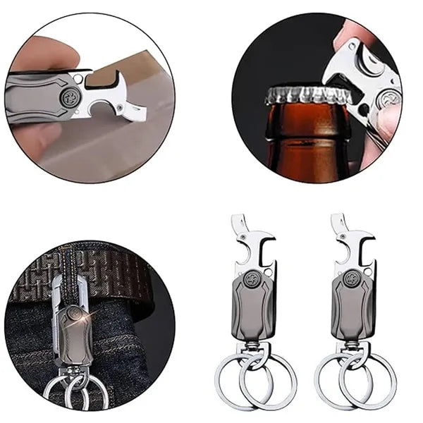 Key Ring with Cutter Bottle Opener 360 Rotating Gyro Chain