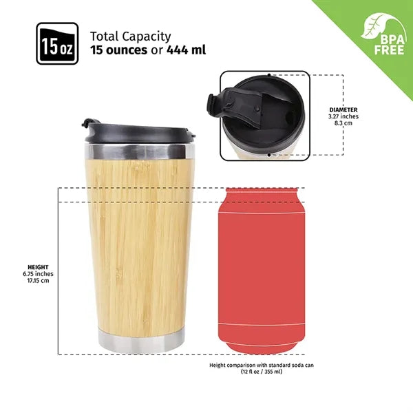 15oz Eco Friendly Bamboo Thermo Travel Coffee Cup