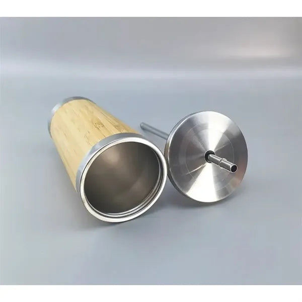 15oz Stainless Steel Bamboo Tumbler With Straw