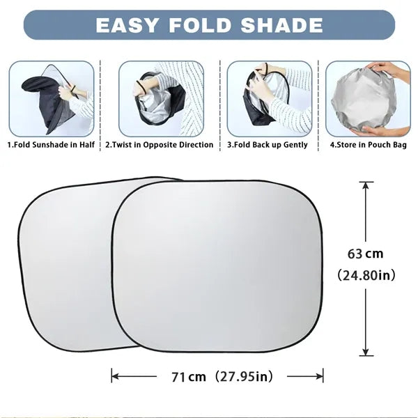 Portable 2-Piece Car Windshield Sun Shade With Folding Bag