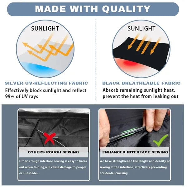 Portable 2-Piece Car Windshield Sun Shade With Folding Bag