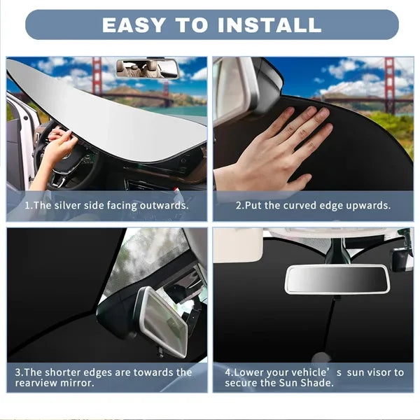 Portable 2-Piece Car Windshield Sun Shade With Folding Bag