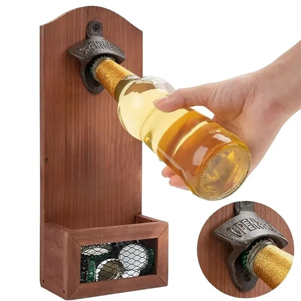 Vintage Wall Bottle Opener with Collection Container