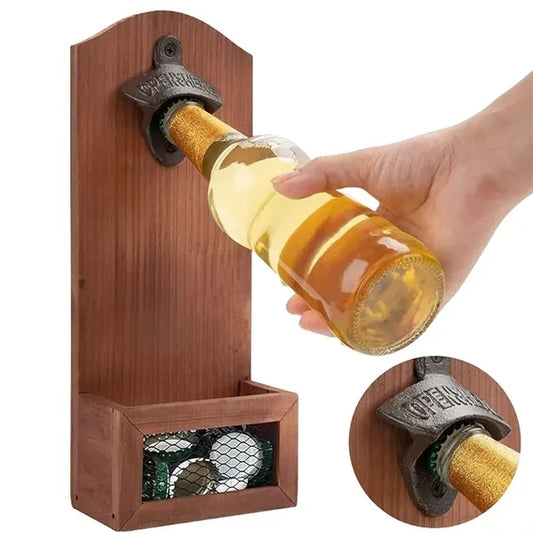 Vintage Wall Bottle Opener with Collection Container