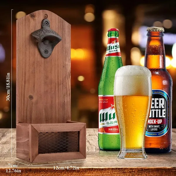 Vintage Wall Bottle Opener with Collection Container