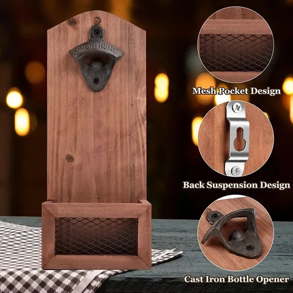 Vintage Wall Bottle Opener with Collection Container