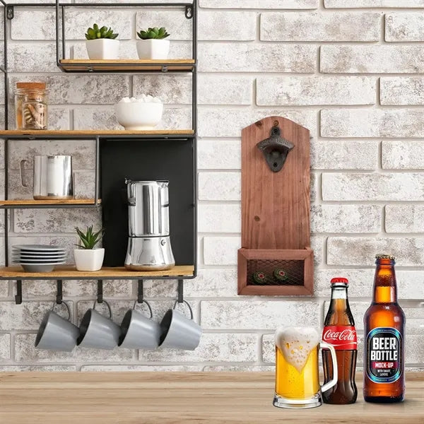 Vintage Wall Bottle Opener with Collection Container