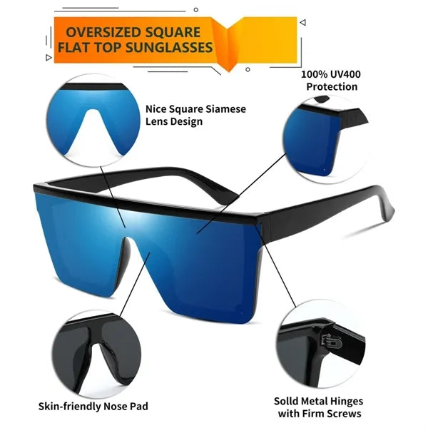 Square Women Sunglasses Thick Frame Flat Top UV Protection