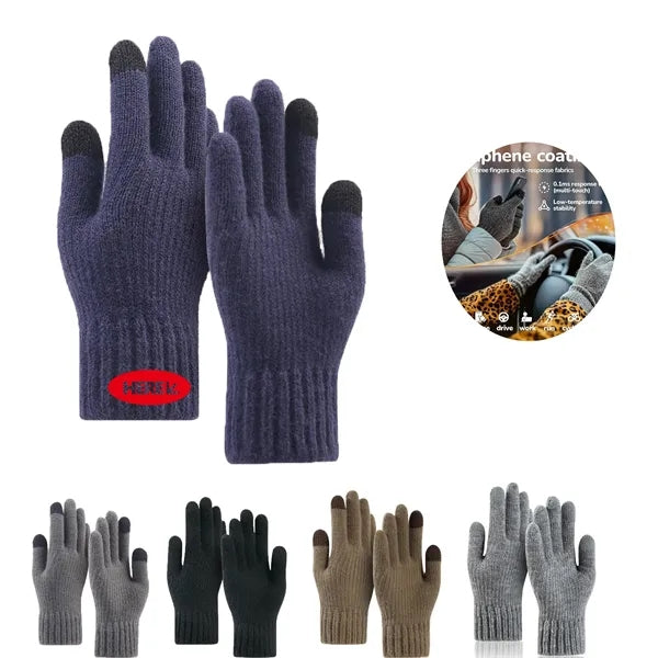 Double-layer fleece-lined knitted touchscreen gloves