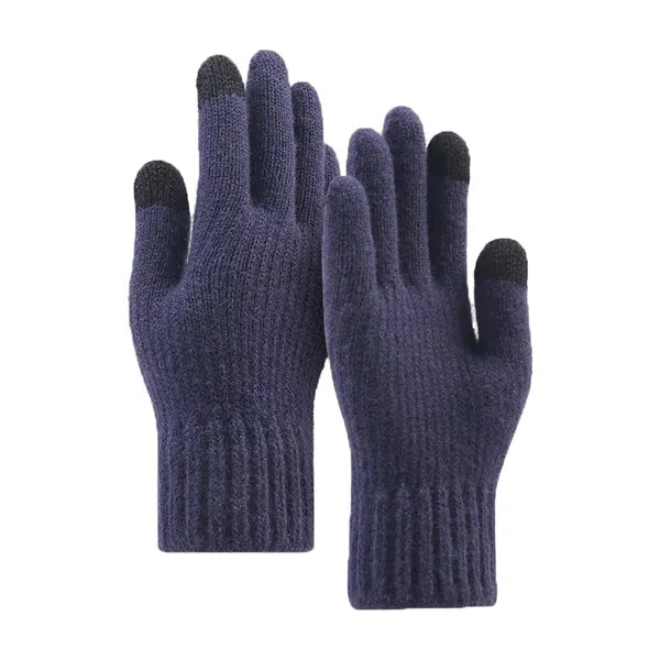 Double-layer fleece-lined knitted touchscreen gloves