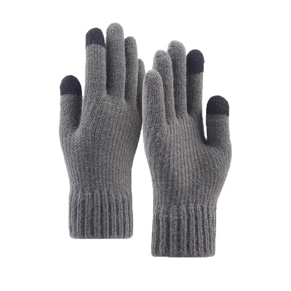 Double-layer fleece-lined knitted touchscreen gloves
