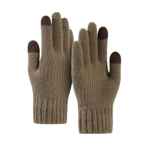 Double-layer fleece-lined knitted touchscreen gloves