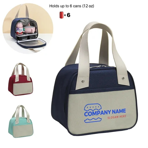 6-Can Color-Block Insulated Lunch Bag with Front Pocket