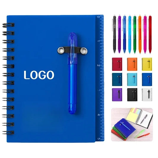 Spiral Notebook with Pen in Holder and Sticky Notes