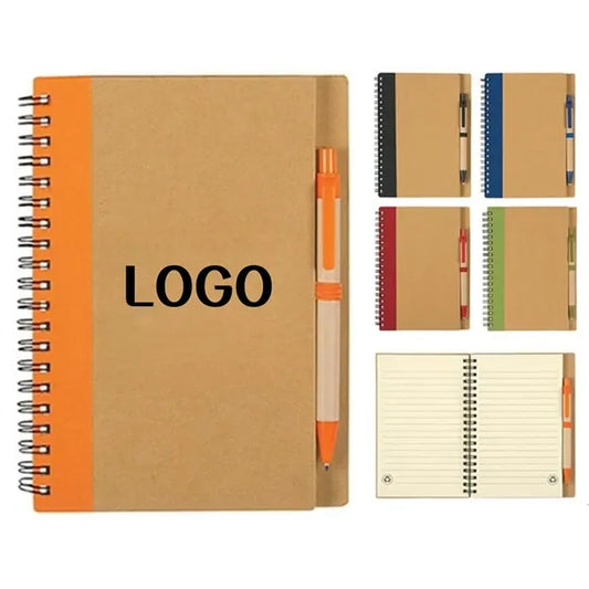 Spiral Kraft Paper Notebooks with Pens