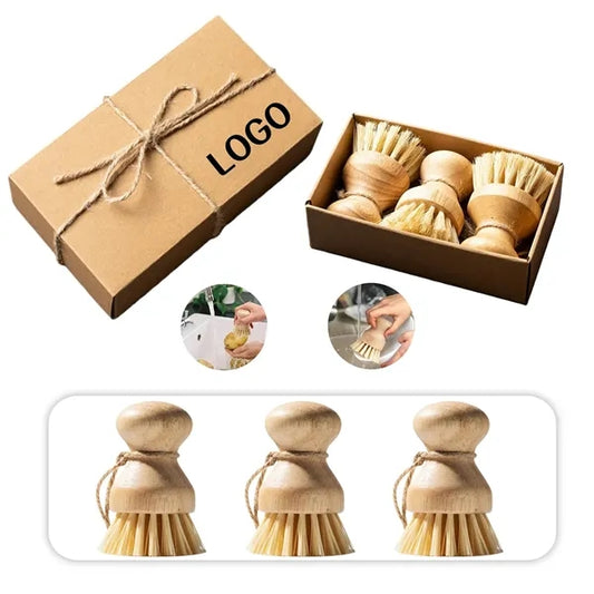 Bamboo Nylon Bristles Dish Brush Scrubber 3 Pack