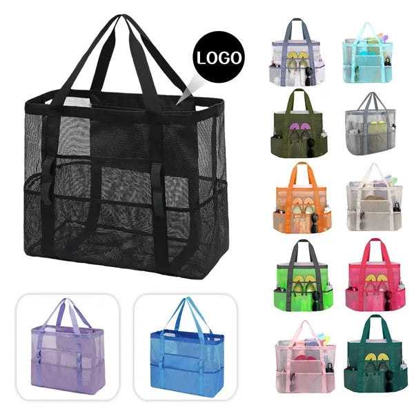 Large Mesh Beach Bag with Zipper Pocket for Vacation